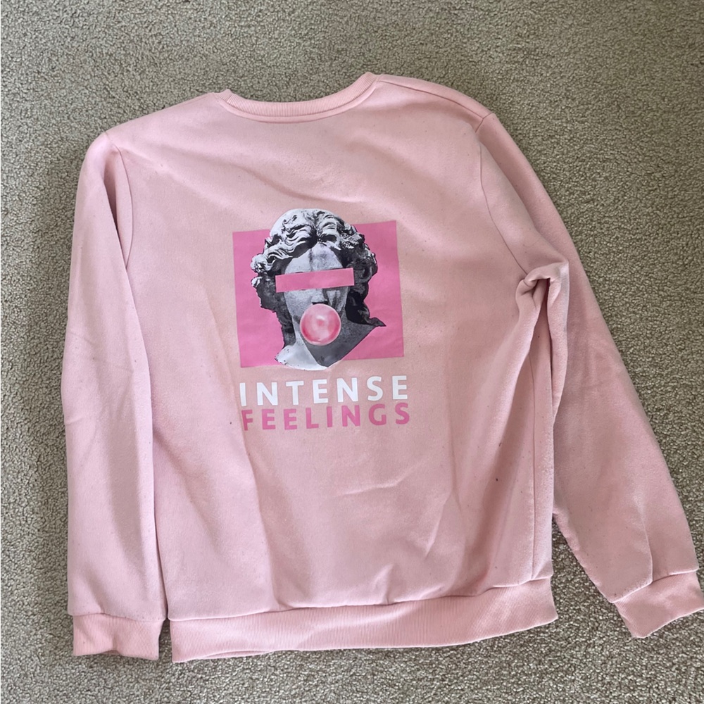 Intense Feelings Statue Graphic Pink Sweatshirt L